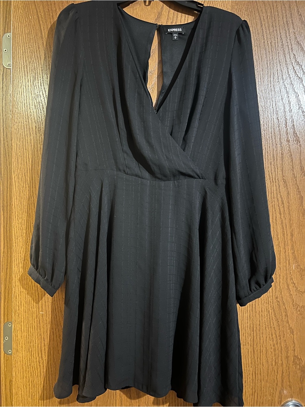 Express Black Long Sleeve Surplice Skater Dress